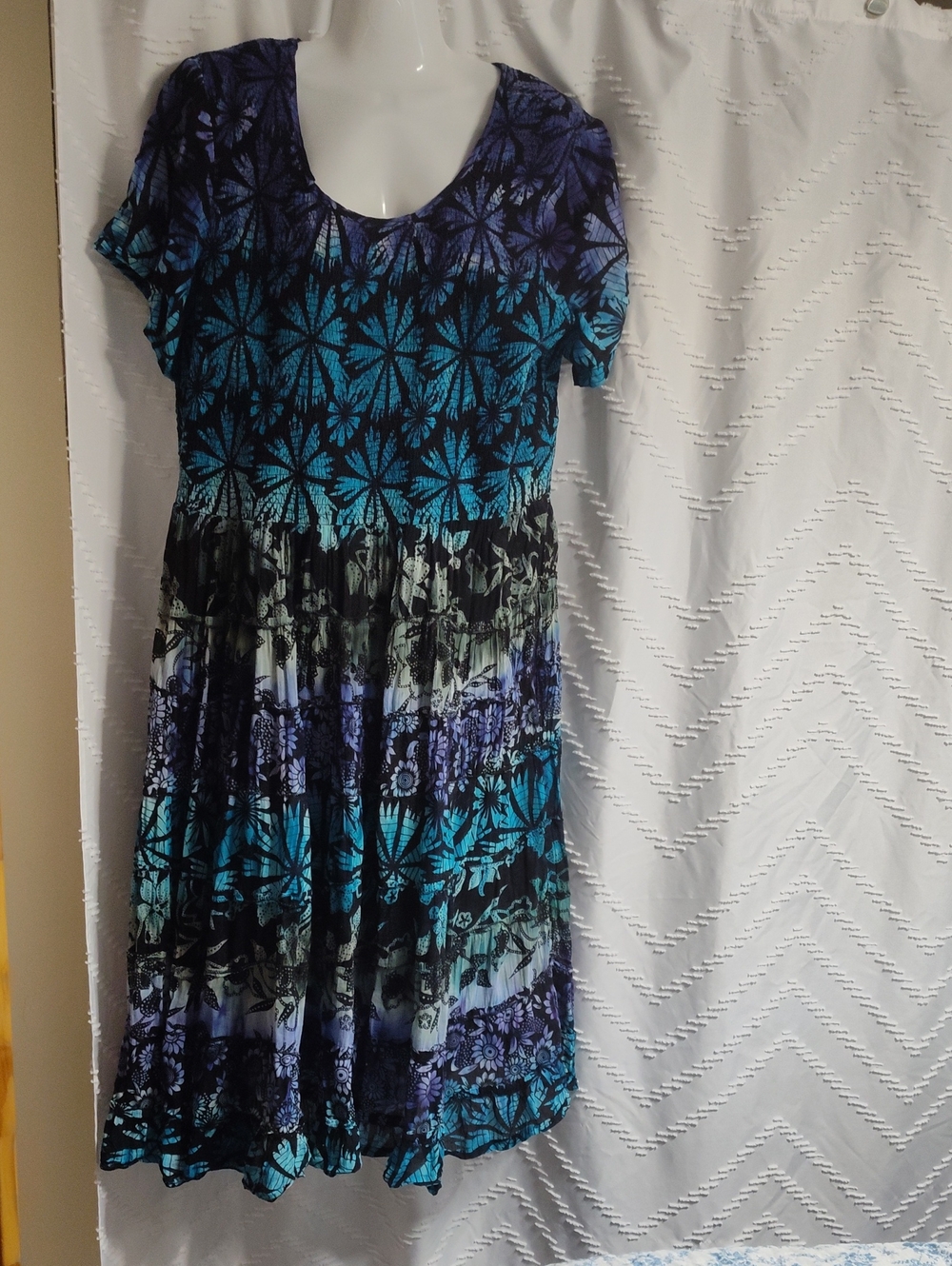 Blair Blue-Teal Floral Gradient Short Sleeve Midi Dress